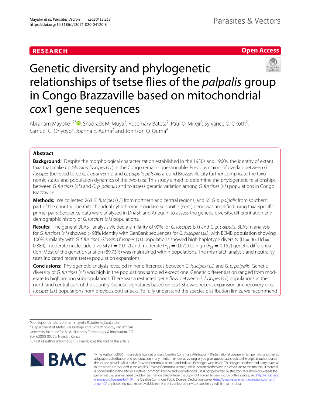 Genetic Diversity and Phylogenetic Relationships of Tsetse Flies of The