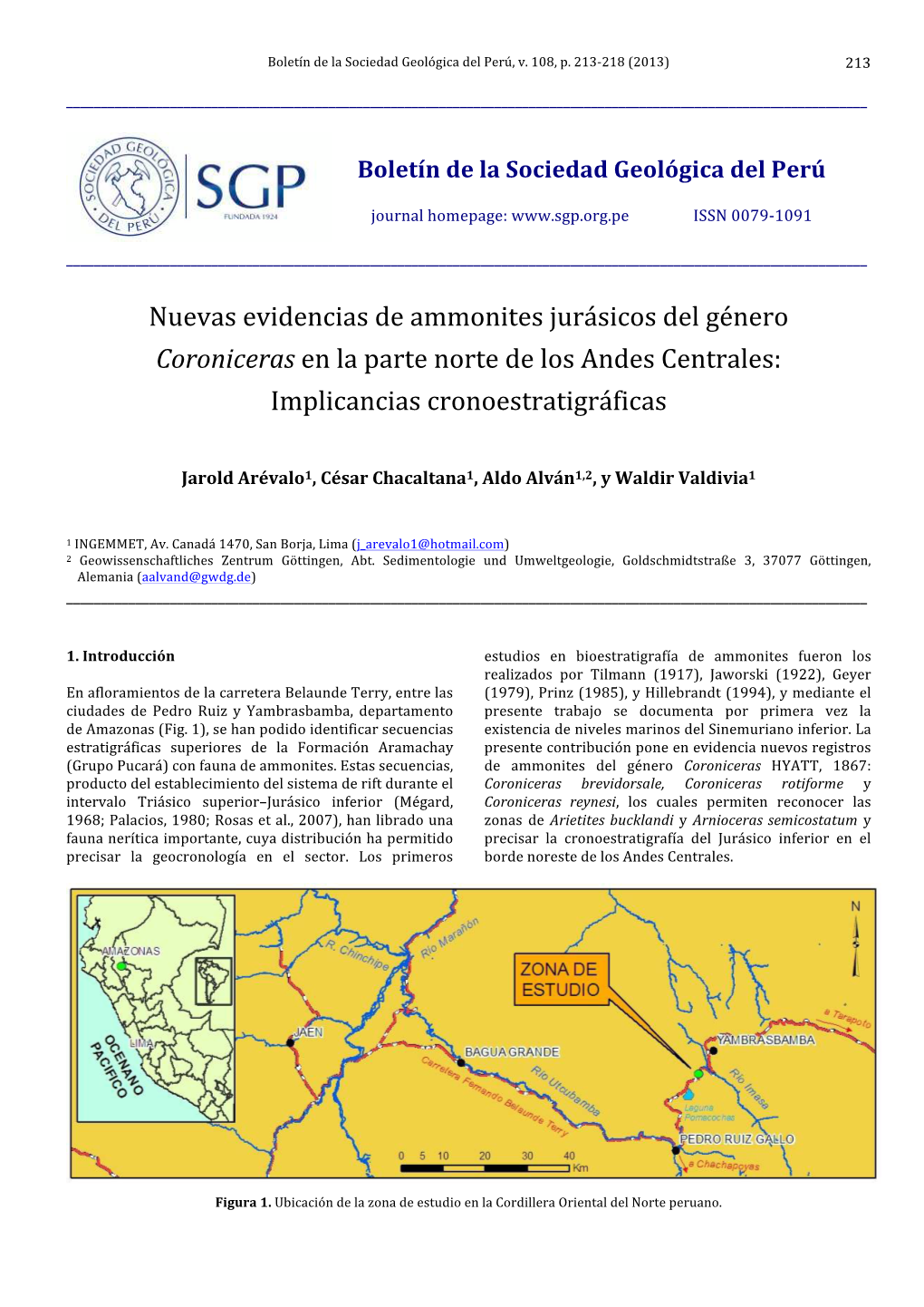 Nuevas Evidencias De Ammonites Jurásicos Del Género Coroniceras En La Parte Norte De Los Andes Centrales: Implicancias Cronoestratigráficas