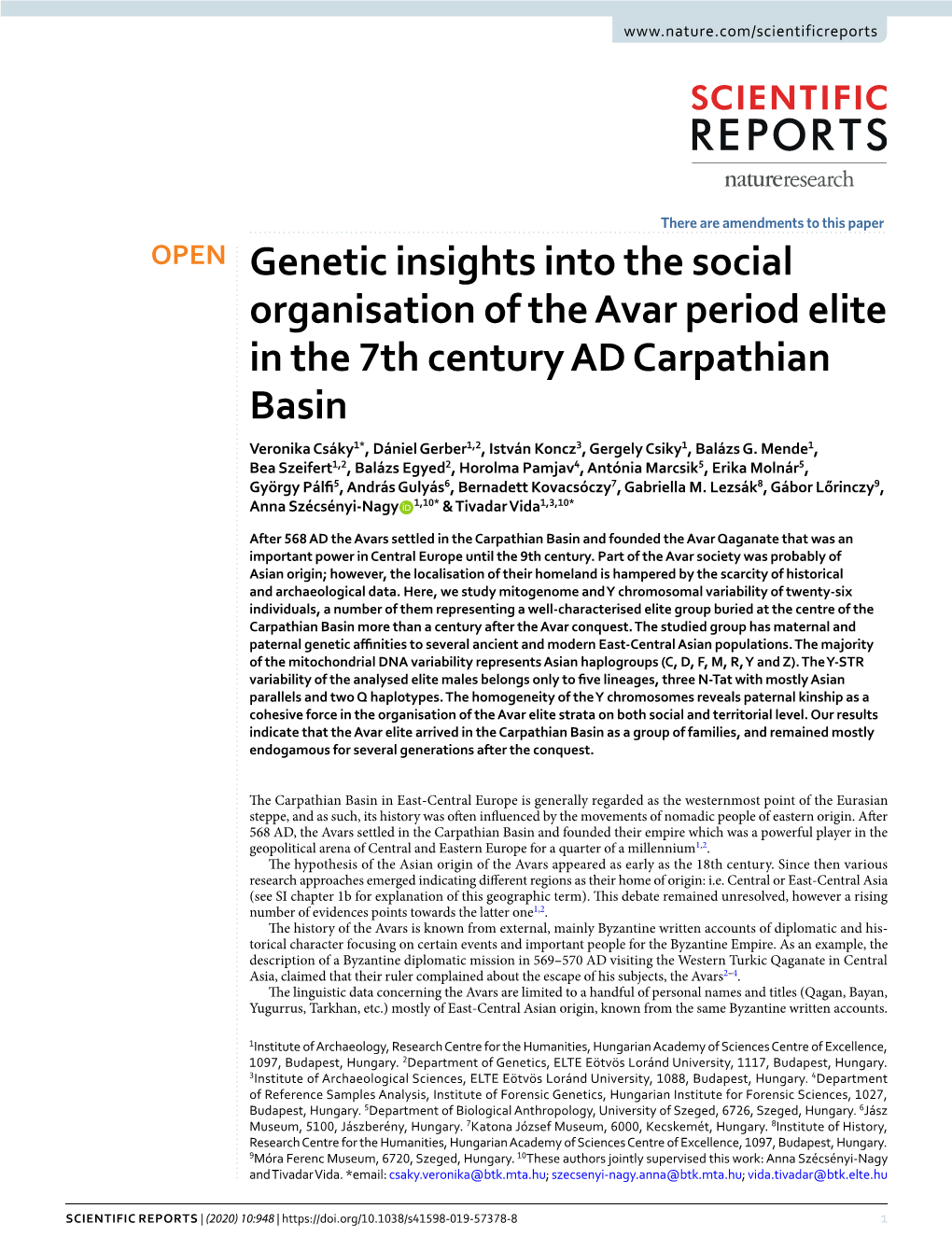 Genetic Insights Into the Social Organisation of the Avar Period Elite