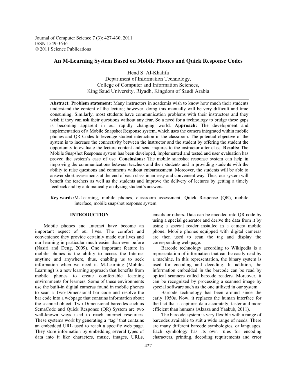 An M-Learning System Based on Mobile Phones and Quick Response Codes