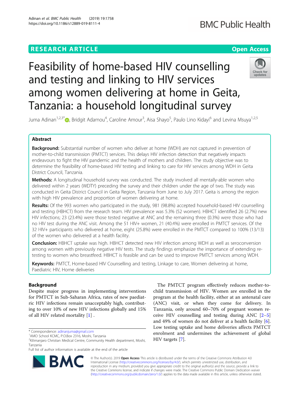 Feasibility of Home-Based HIV Counselling and Testing and Linking