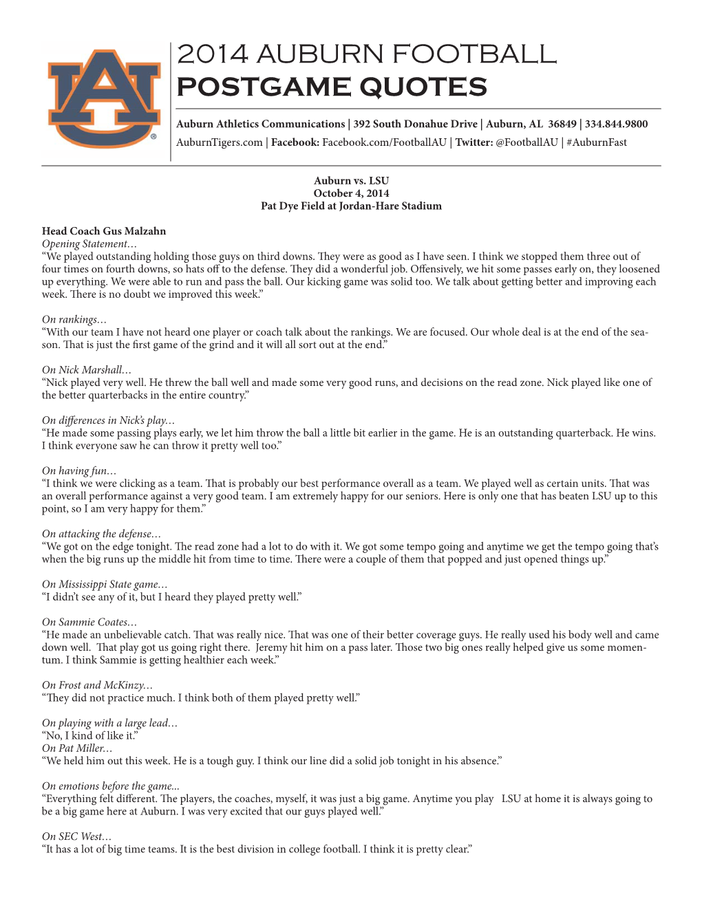 Football Postgame Quotes.Indd