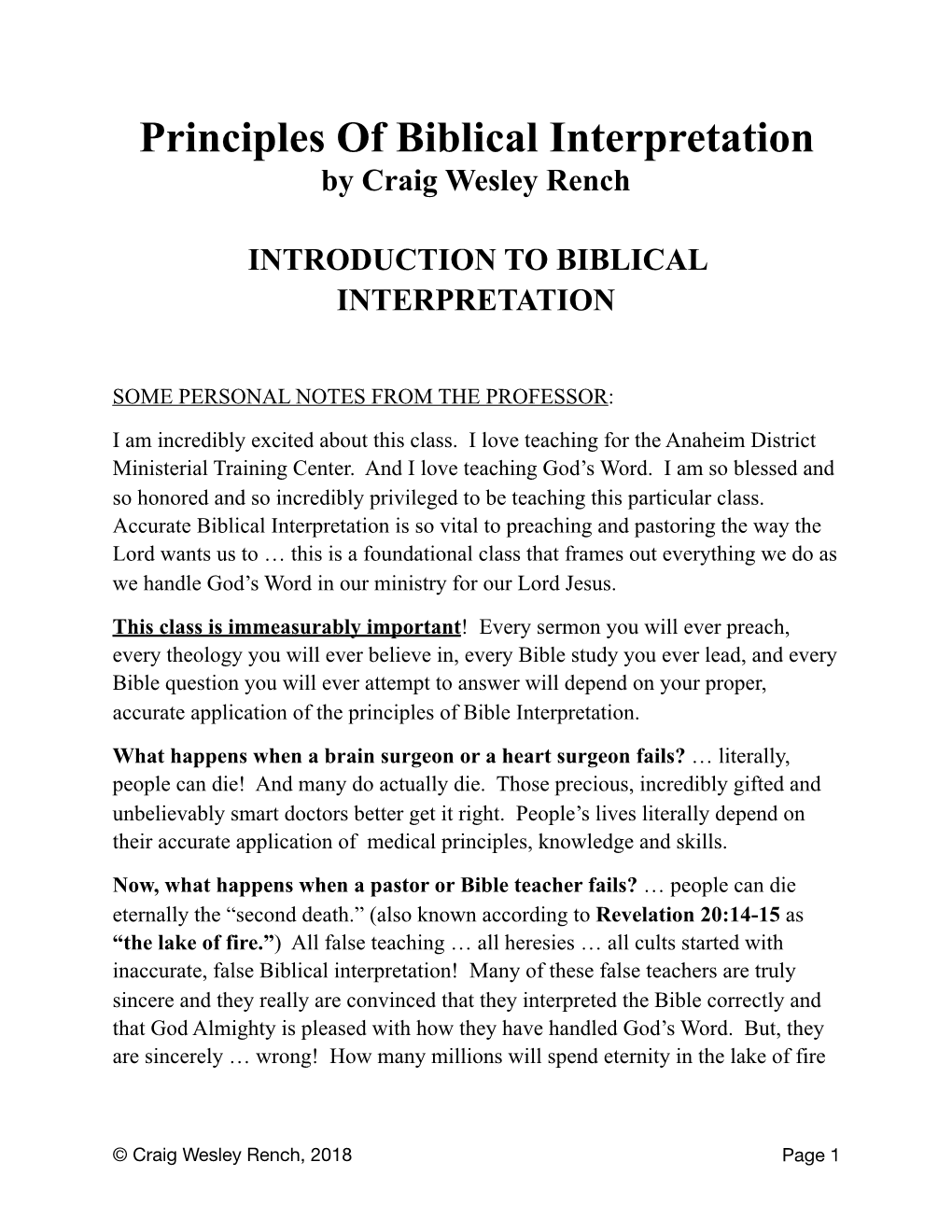 Principles of Biblical Interpretation by Craig Wesley Rench