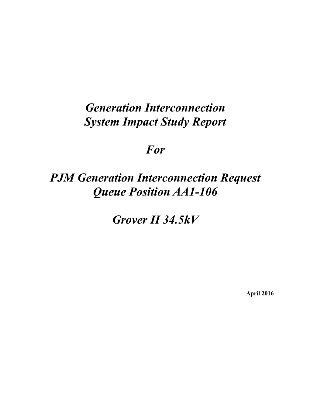 Generation Interconnection System Impact Study Report for PJM