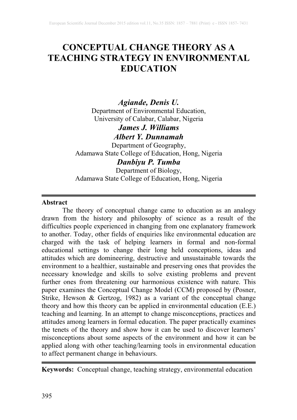 Conceptual Change Theory As a Teaching Strategy in Environmental Education