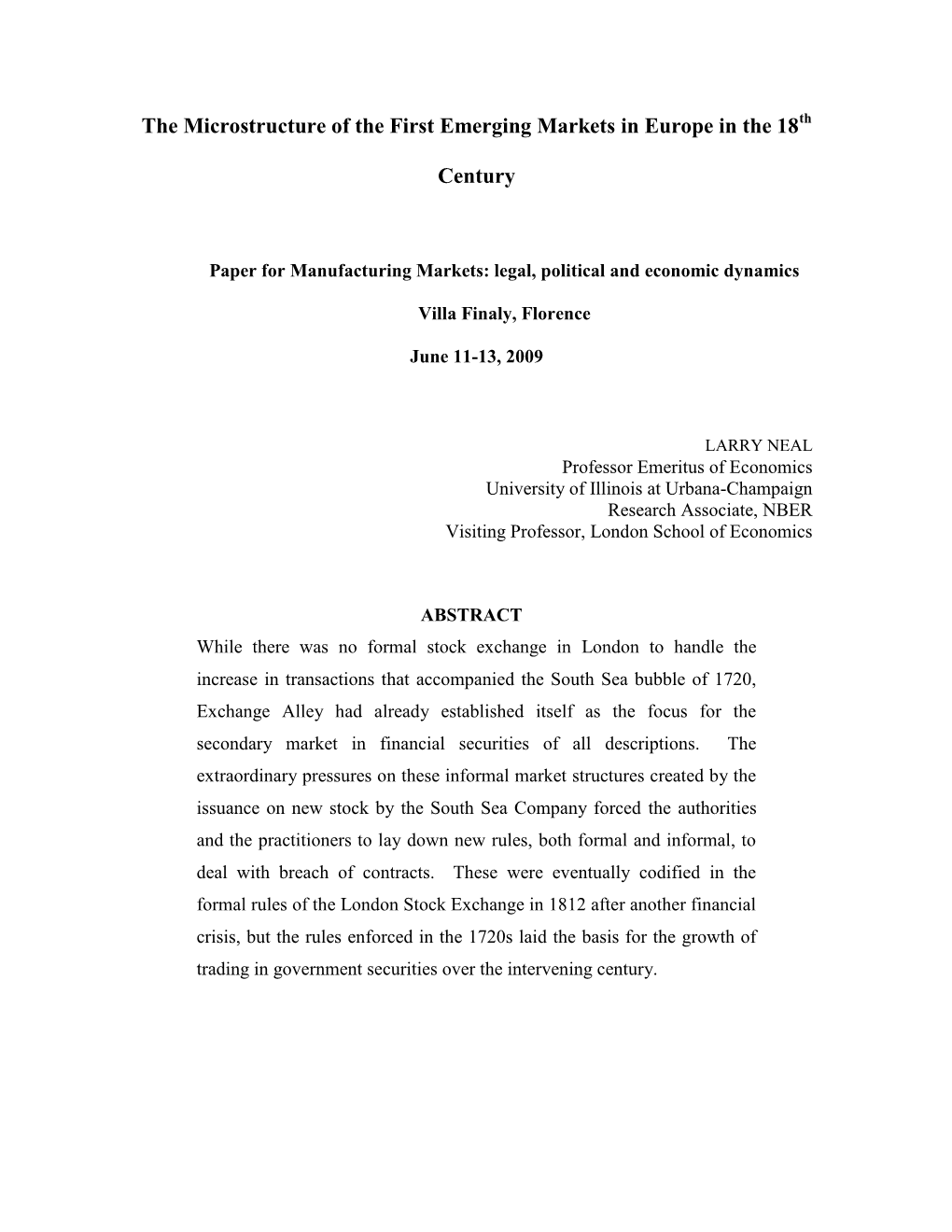 The Microstructure of the First Emerging Markets in Europe in the 18Th