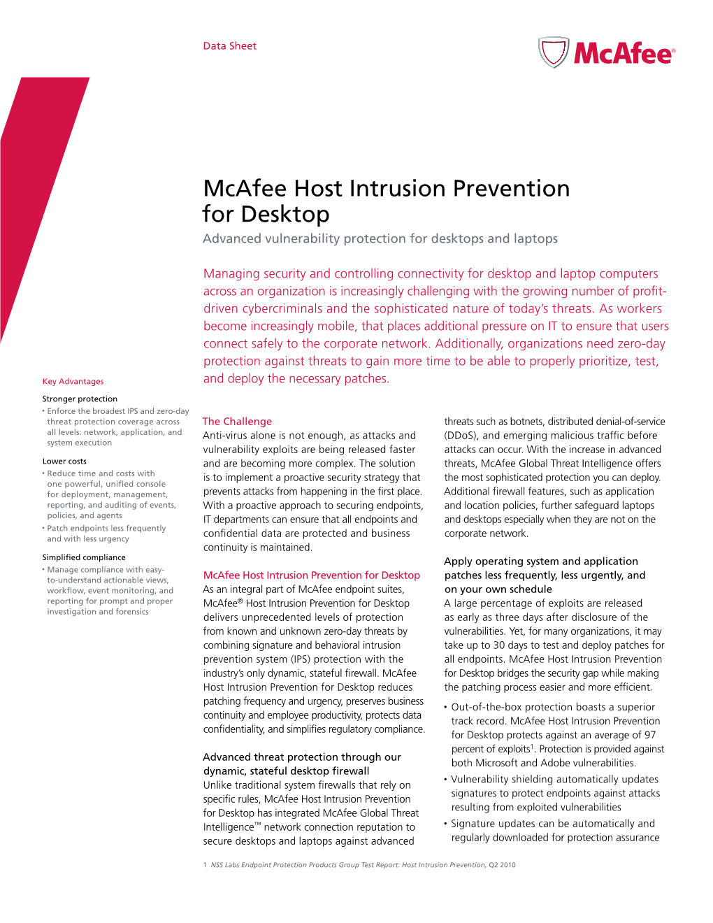 Mcafee Host Intrusion Prevention for Desktop Advanced Vulnerability Protection for Desktops and Laptops