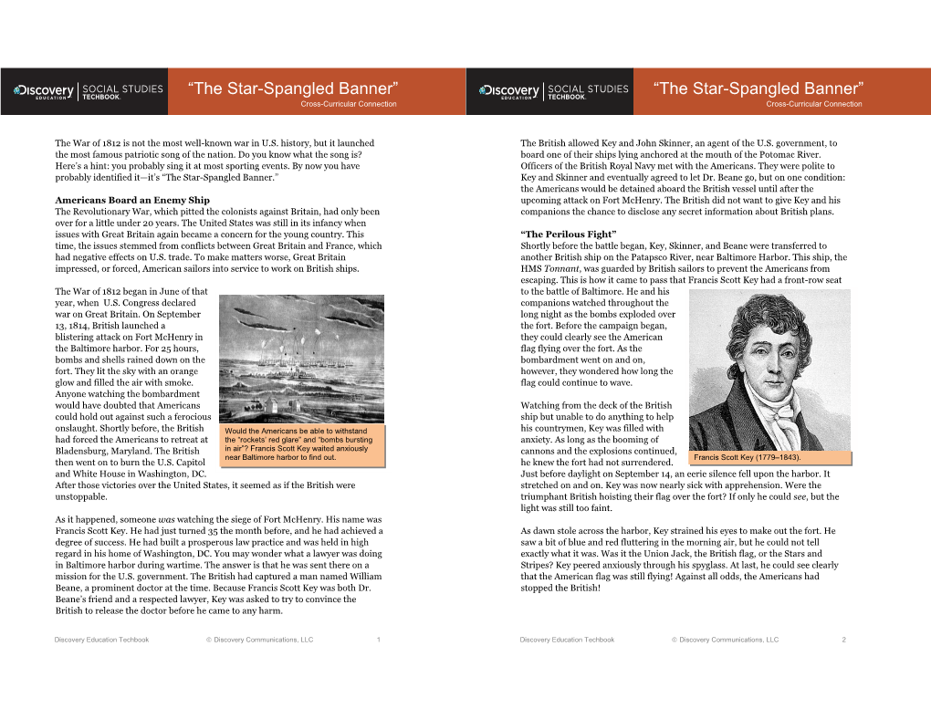 The Star-Spangled Banner” “The Star-Spangled Banner” Cross-Curricular Connection Cross-Curricular Connection