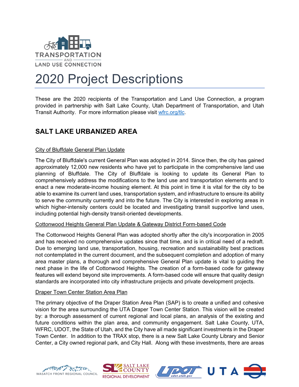 2020 Project Descriptions