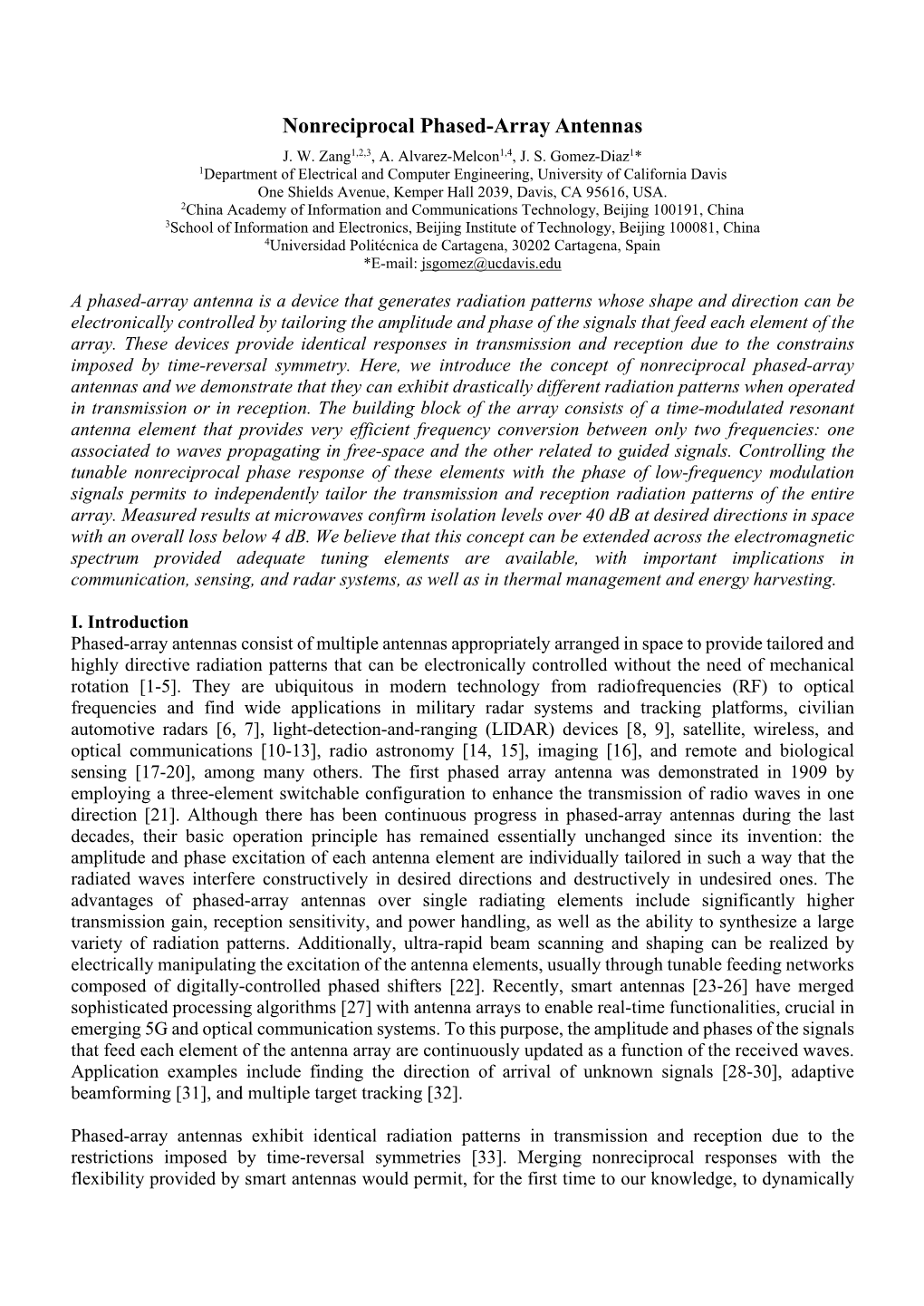 Nonreciprocal Phased-Array Antennas J