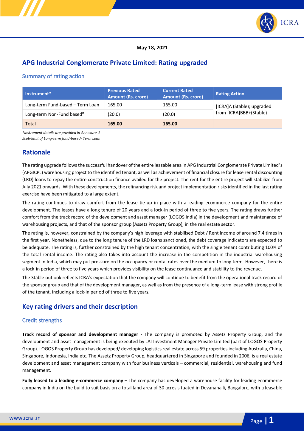 APG Industrial Conglomerate Private Limited: Rating Upgraded Rationale