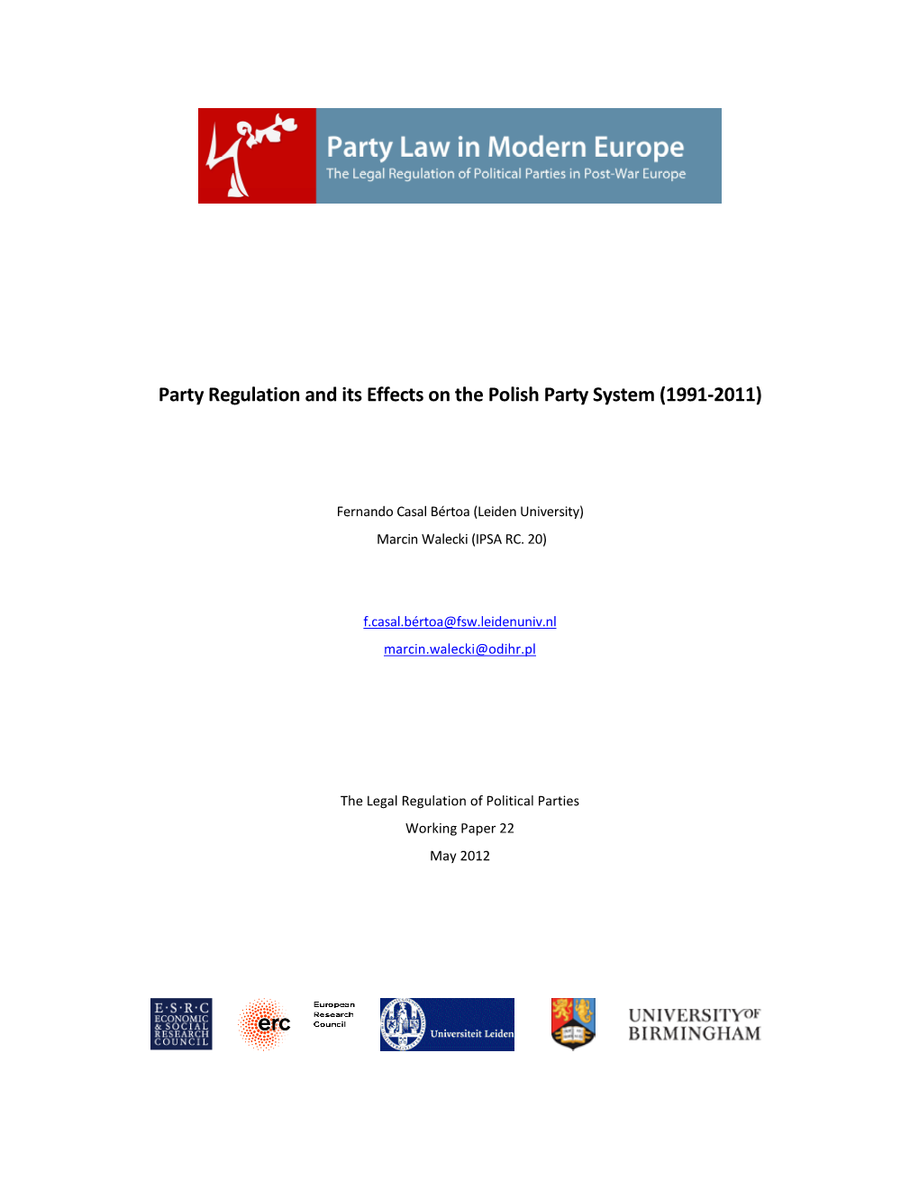 Party Regulation and Its Effects on the Polish Party System (1991-2011)