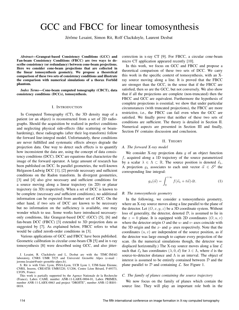 GCC and FBCC for Linear Tomosynthesis Jer´ Omeˆ Lesaint, Simon Rit, Rolf Clackdoyle, Laurent Desbat