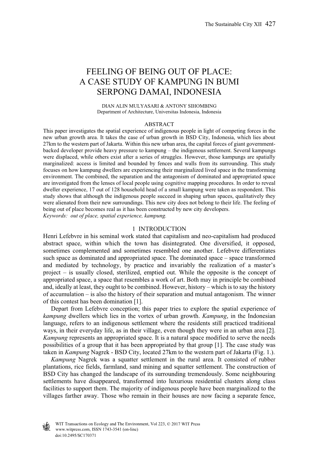 A Case Study of Kampung in Bumi Serpong Damai, Indonesia