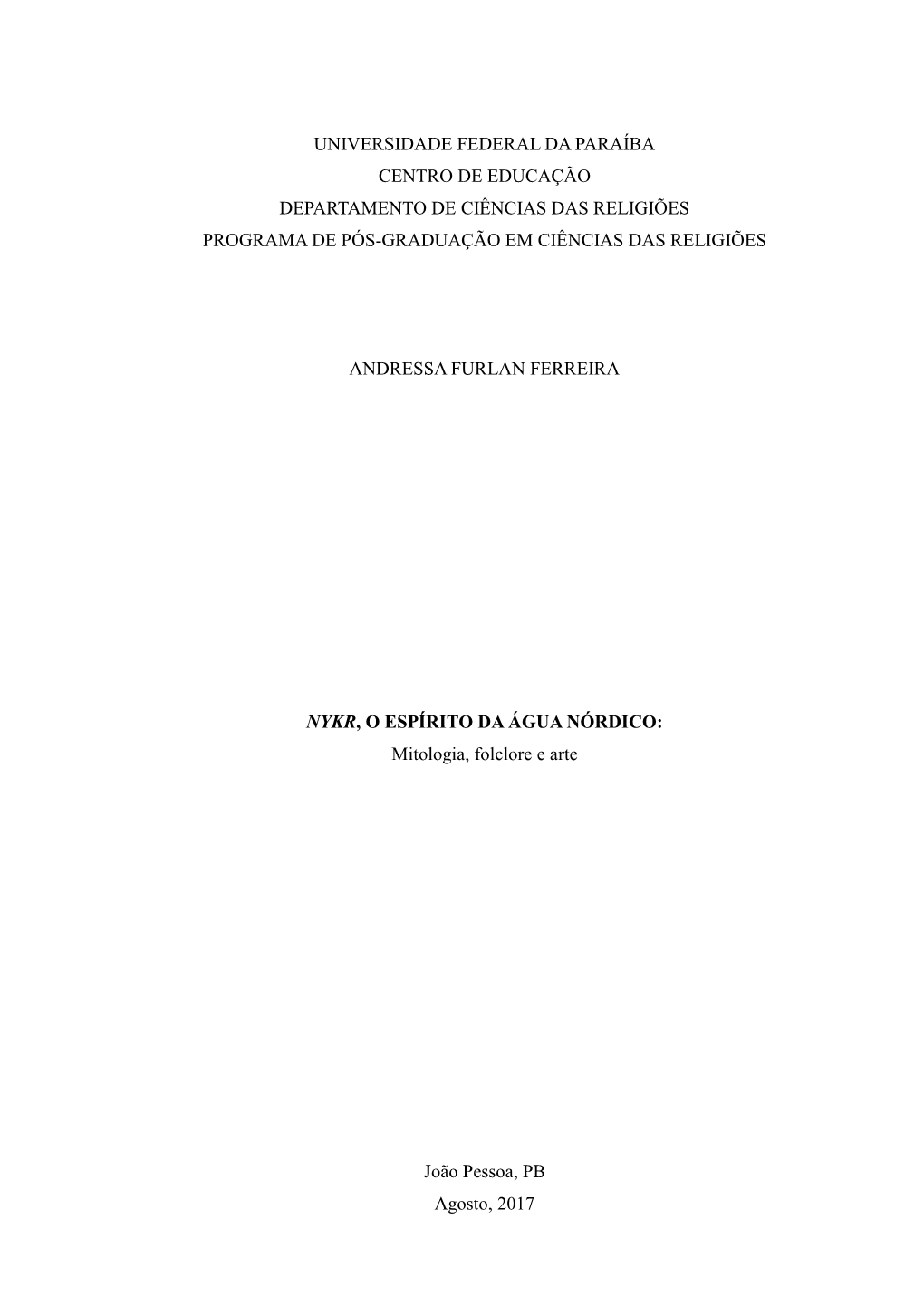 Universidade Federal Da Paraíba Centro De Educação Departamento De Ciências Das Religiões Programa De Pós-Graduação Em Ciências Das Religiões