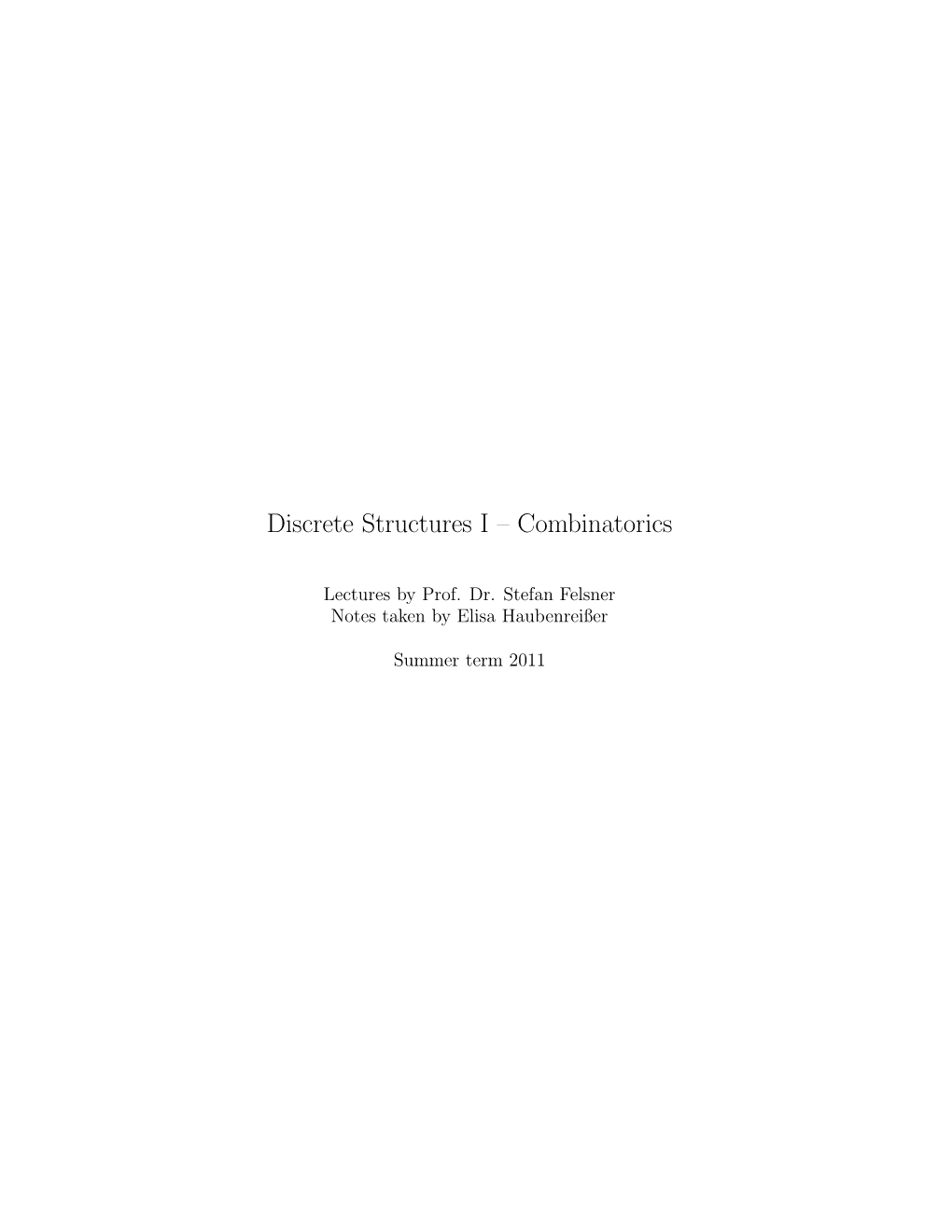 Discrete Structures I – Combinatorics