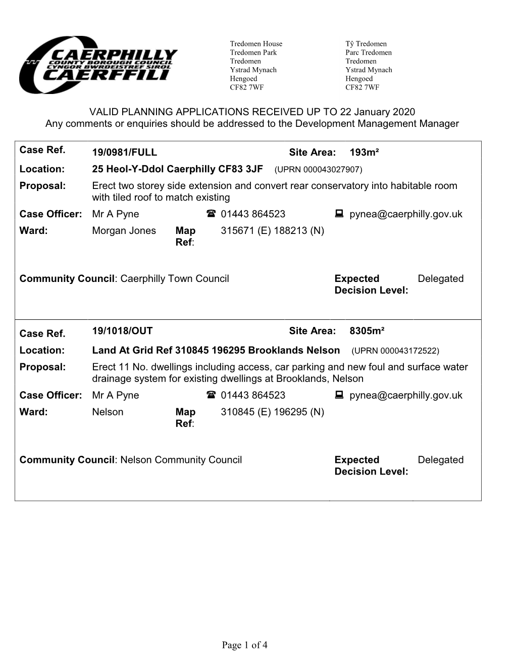 Page 1 of 4 VALID PLANNING APPLICATIONS RECEIVED up TO