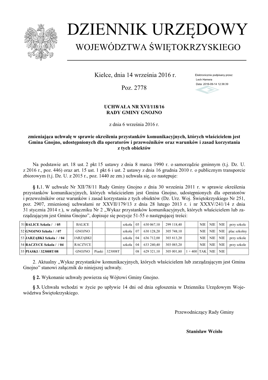 Uchwala Nr XVI/118/16 Z Dnia 6 Wrzesnia 2016 R