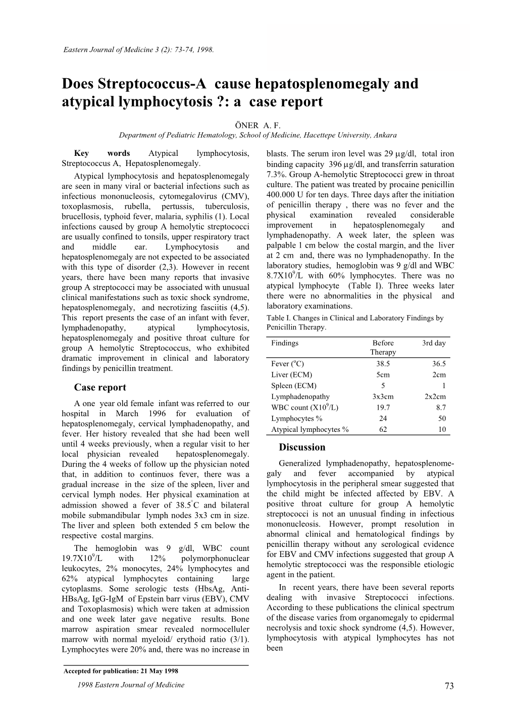 Does Streptococcus-A Cause Hepatosplenomegaly and Atypical Lymphocytosis ?: a Case Report