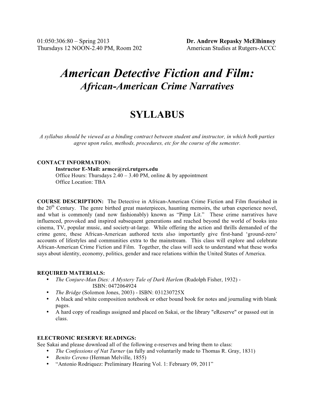 American Detective Fiction and Film: African-American Crime Narratives