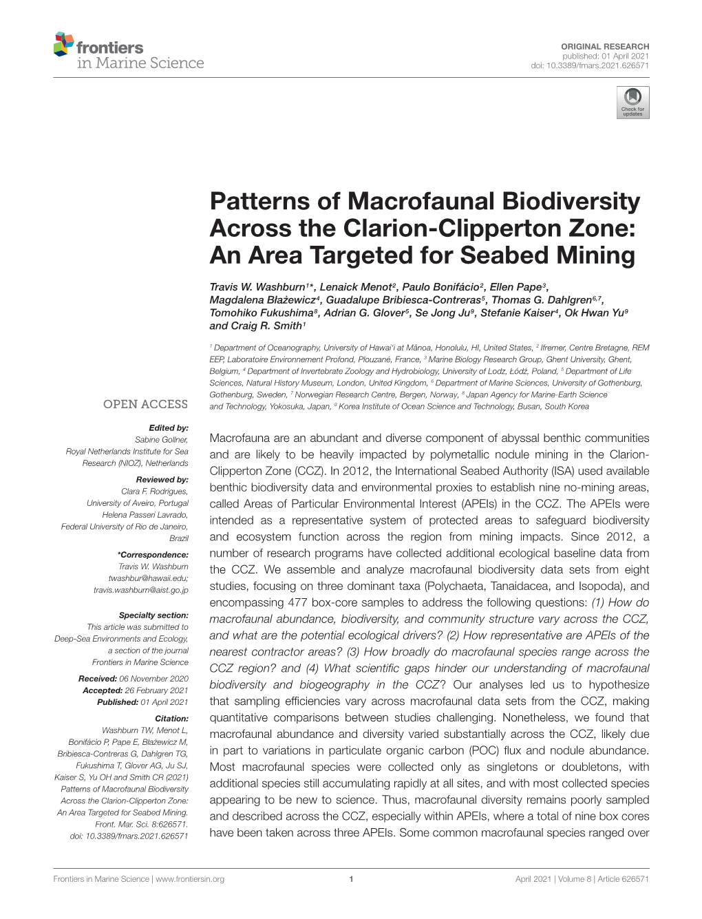 Patterns of Macrofaunal Biodiversity Across the Clarion-Clipperton Zone: an Area Targeted for Seabed Mining