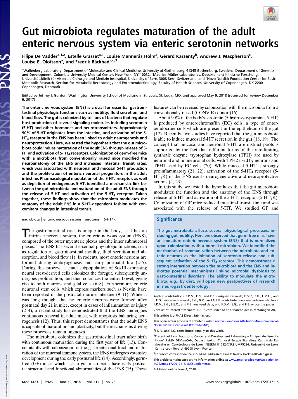 Gut Microbiota Regulates Maturation of the Adult Enteric Nervous System Via Enteric Serotonin Networks