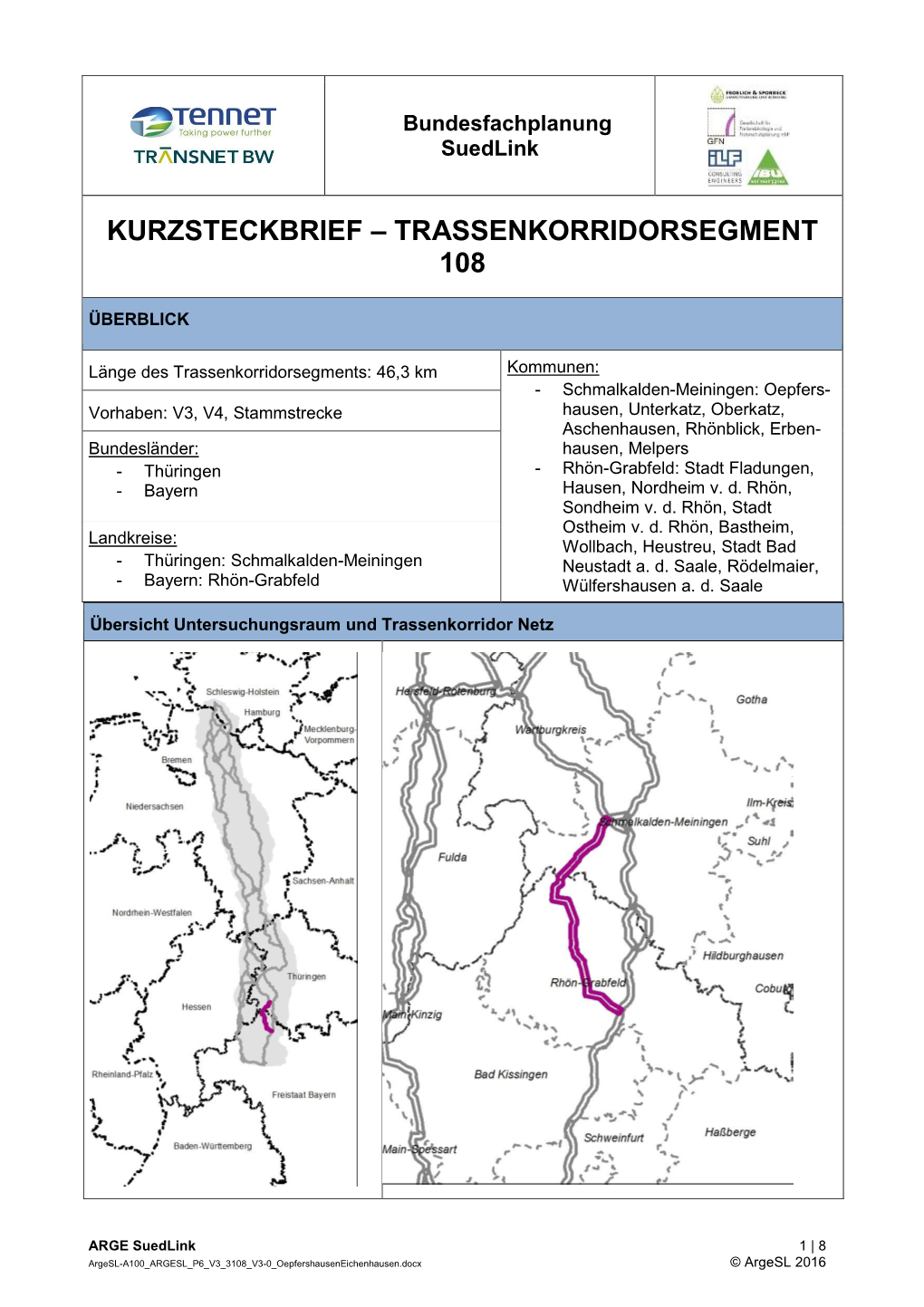 Kurzsteckbrief – Trassenkorridorsegment 108