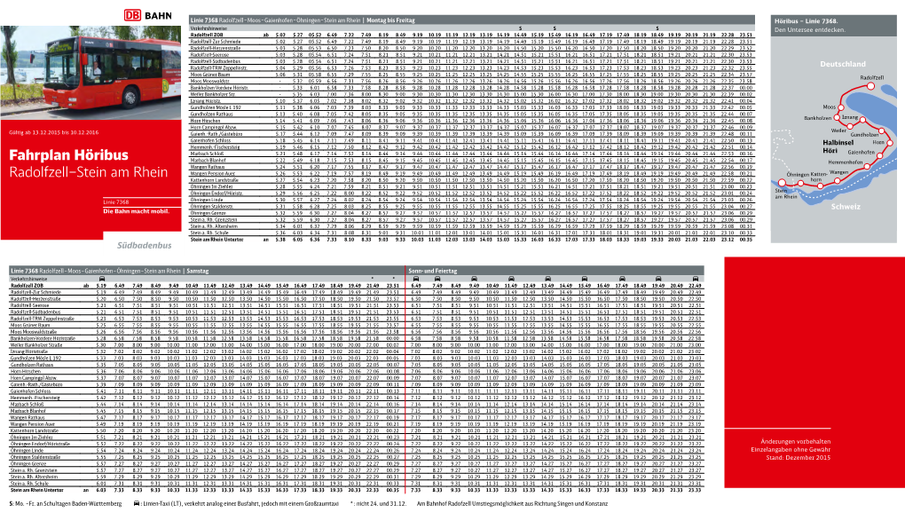 Fahrplan Höribus Radolfzell–Stein Am Rhein