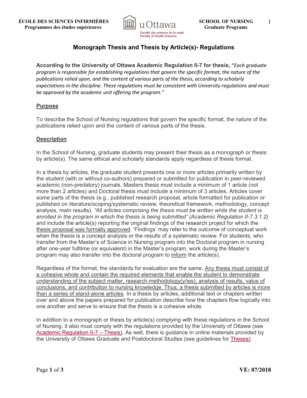 Monograph Thesis and Thesis by Article(S)- Regulations