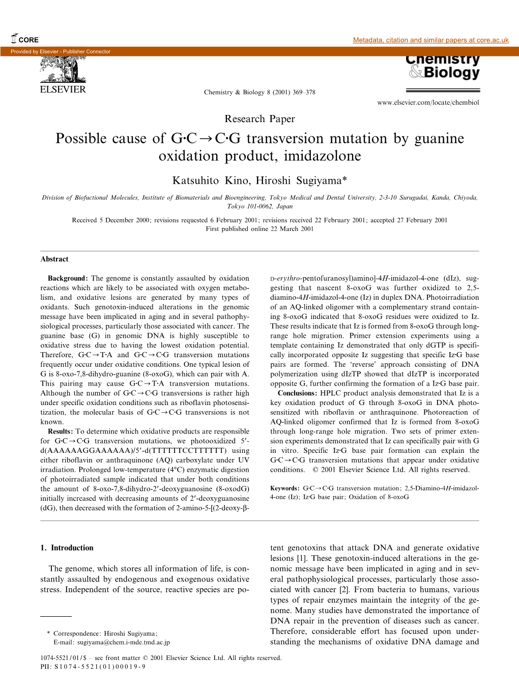 Possible Cause of GWCCCWG Transversion Mutation by Guanine Oxidation Product, Imidazolone