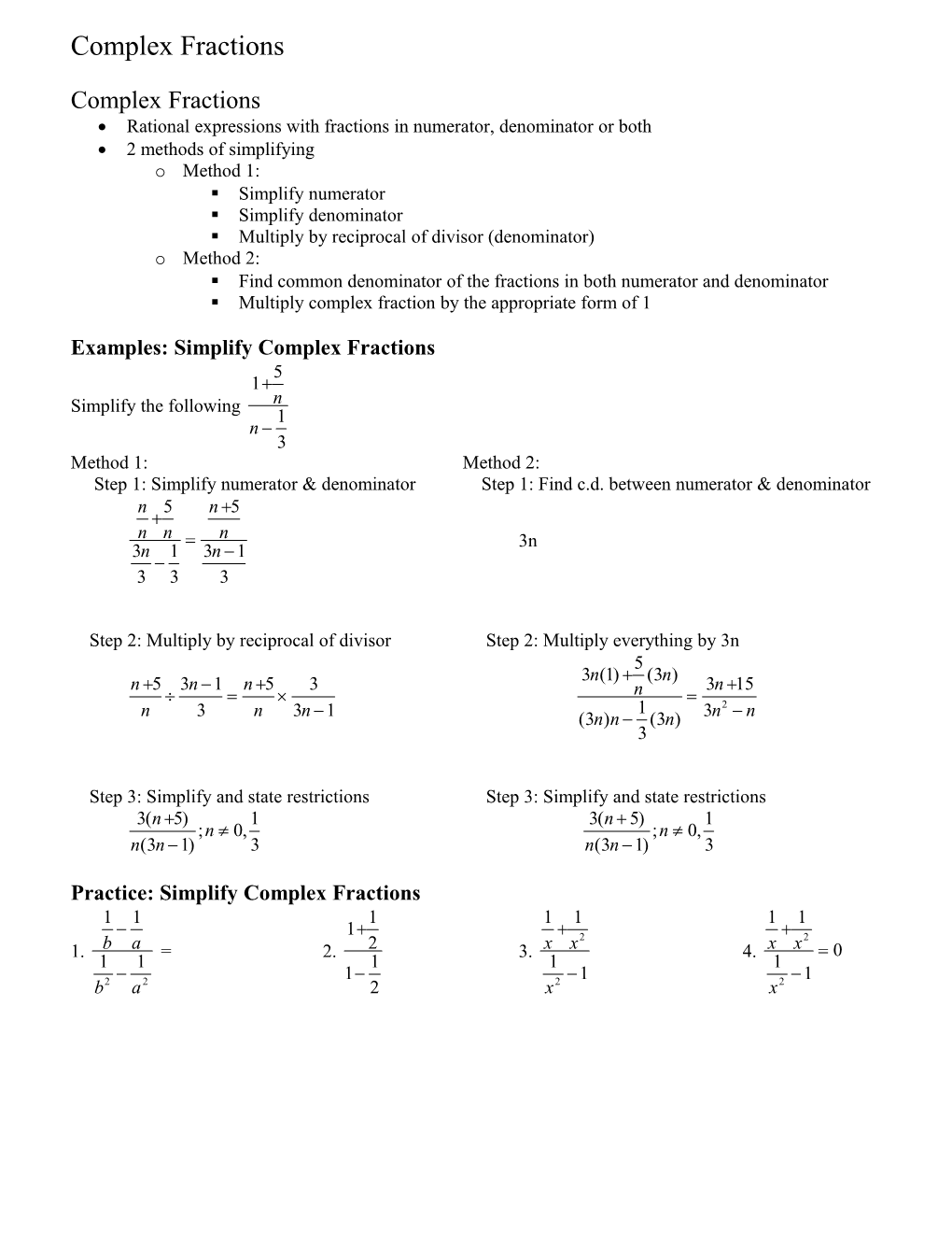 Rational Expressions with Fractions in Numerator, Denominator Or Both