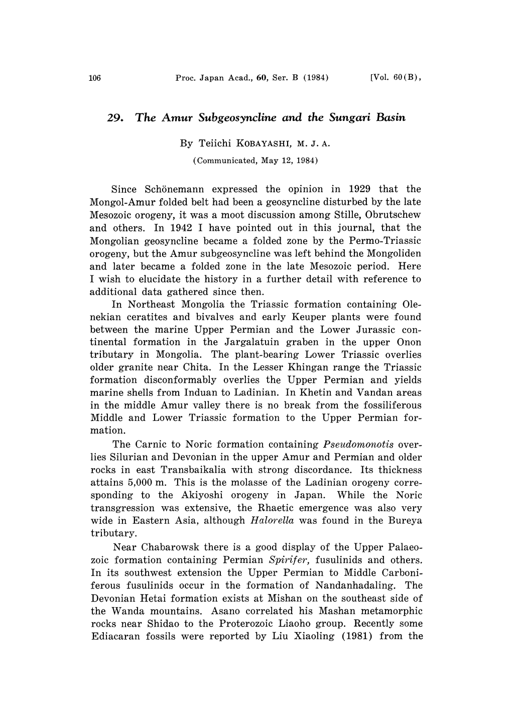 29. the Amur Subgeosyncline and the Sungari Basin by Teiichi