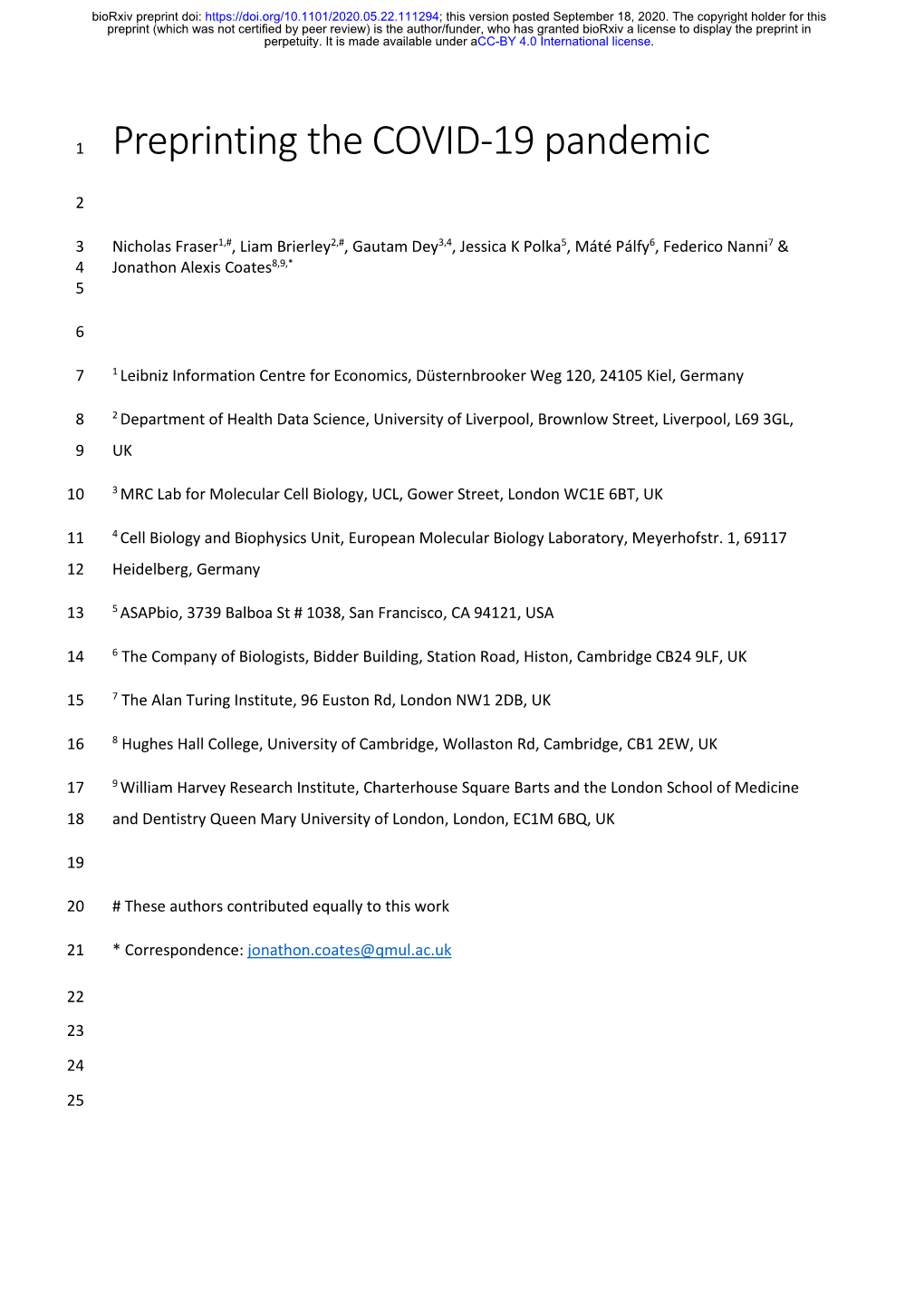 Preprinting the COVID-19 Pandemic