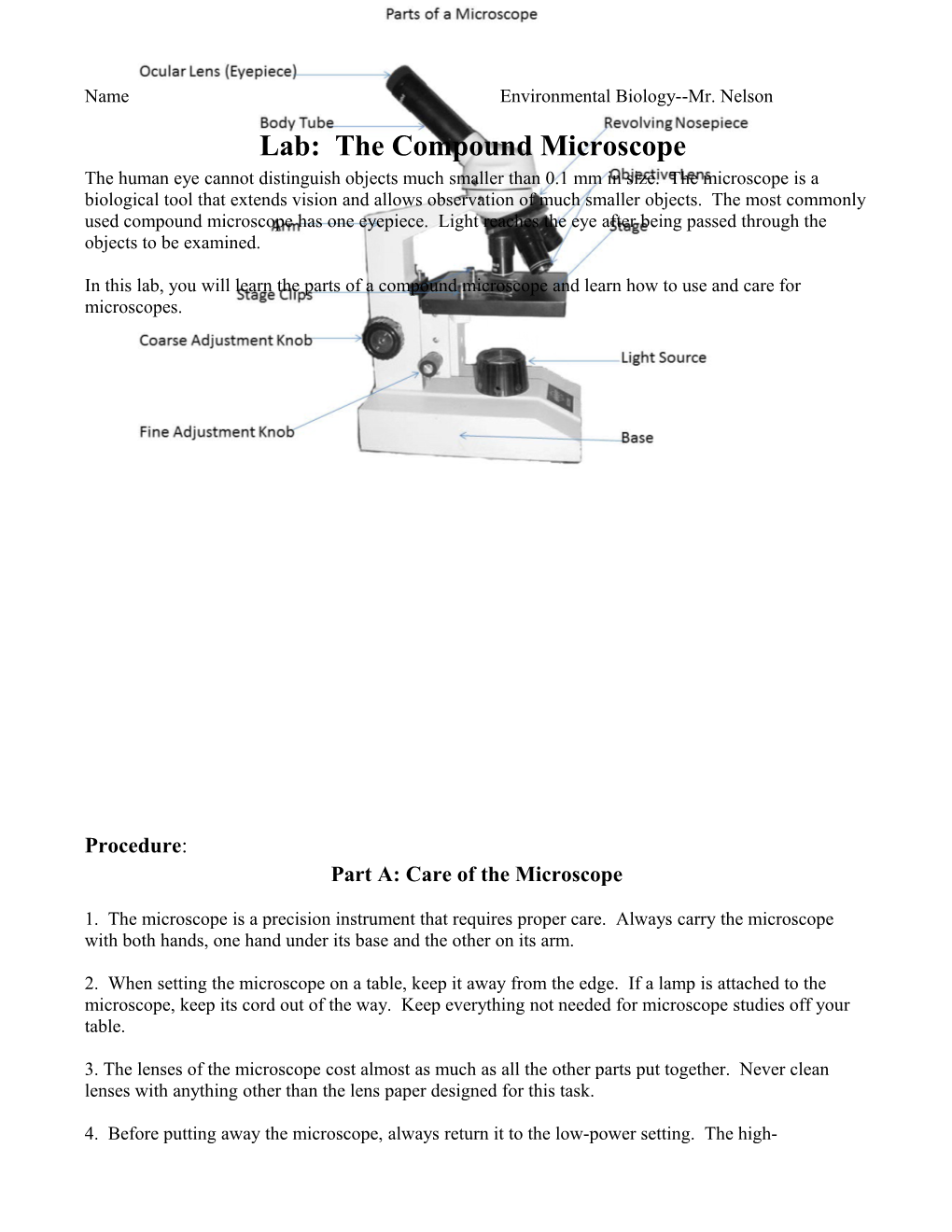 Name Environmental Biology Mr. Nelson