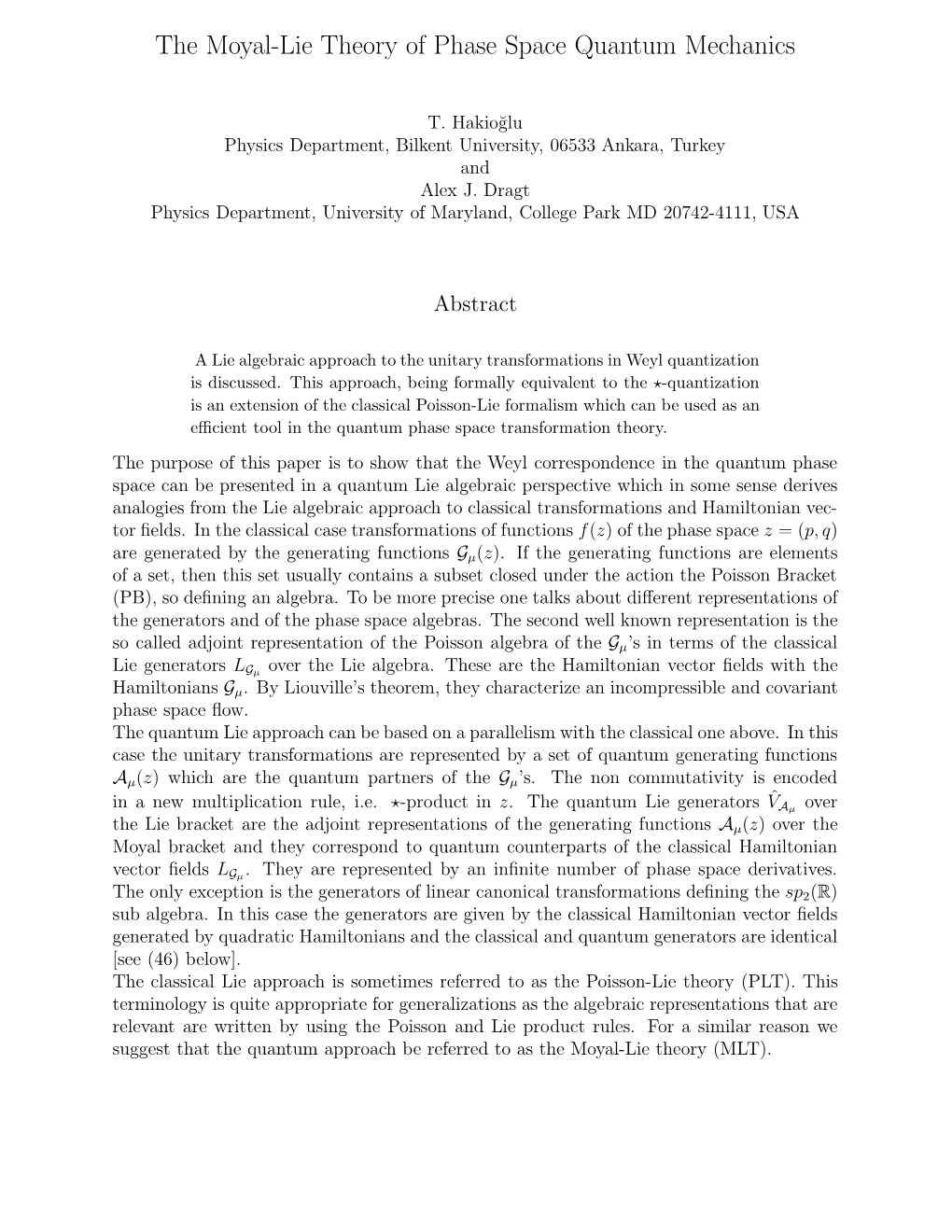 The Moyal-Lie Theory of Phase Space Quantum Mechanics