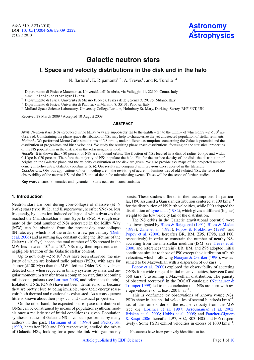 Galactic Neutron Stars I