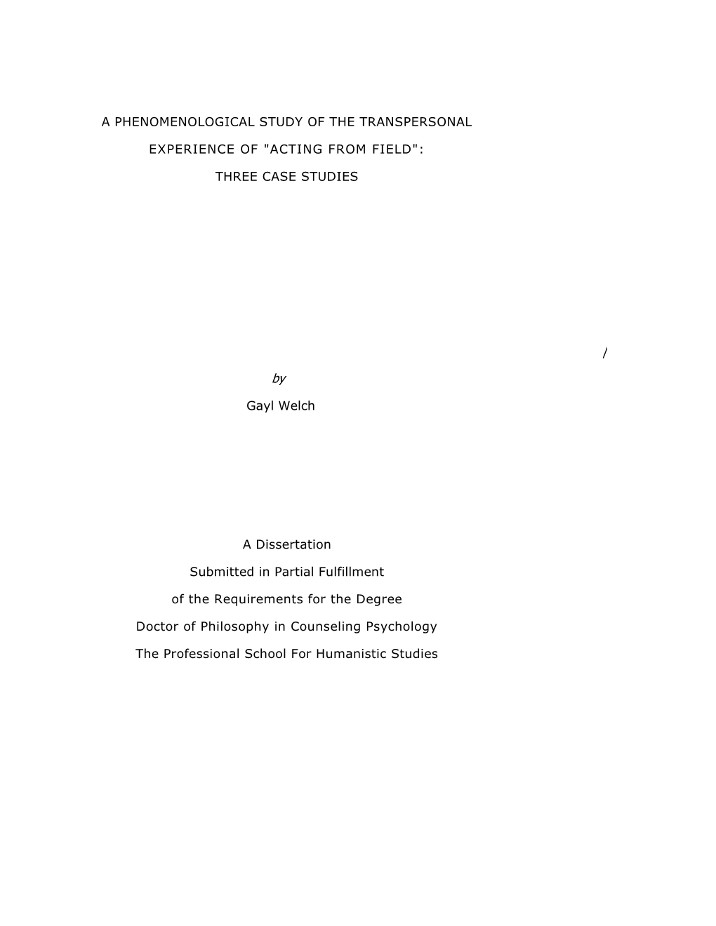 A Phenomenological Study of the Transpersonal