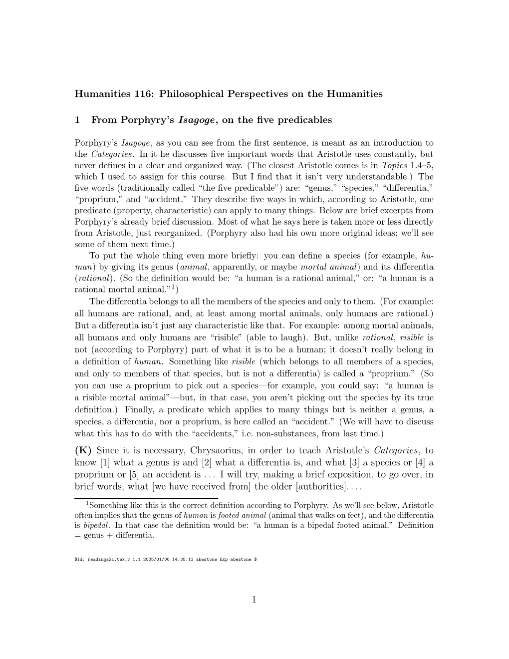 Philosophical Perspectives on the Humanities 1 from Porphyry's