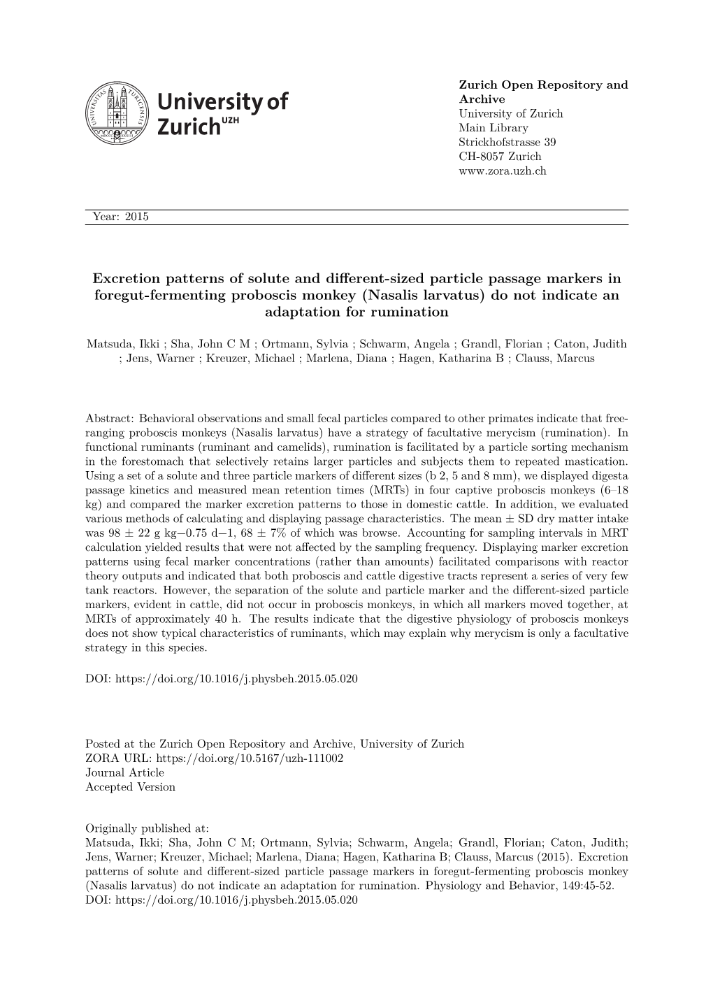 Excretion Patterns of Solute and Different-Sized Particle Passage