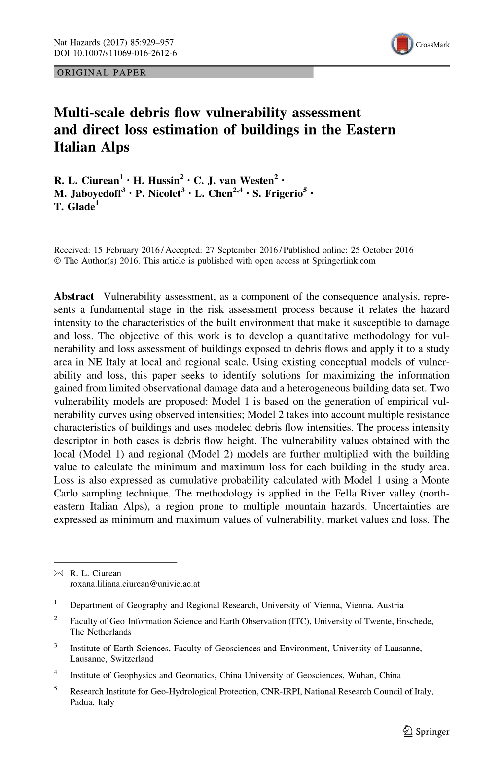 Multi-Scale Debris Flow Vulnerability Assessment and Direct Loss