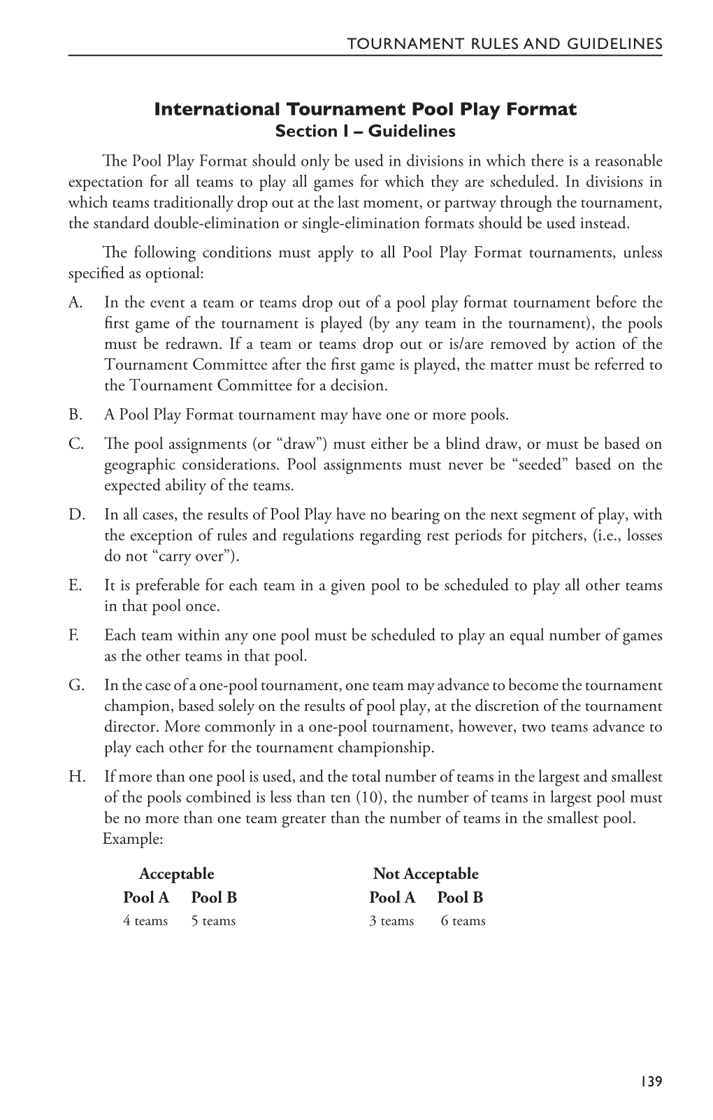 International Tournament Pool Play Format