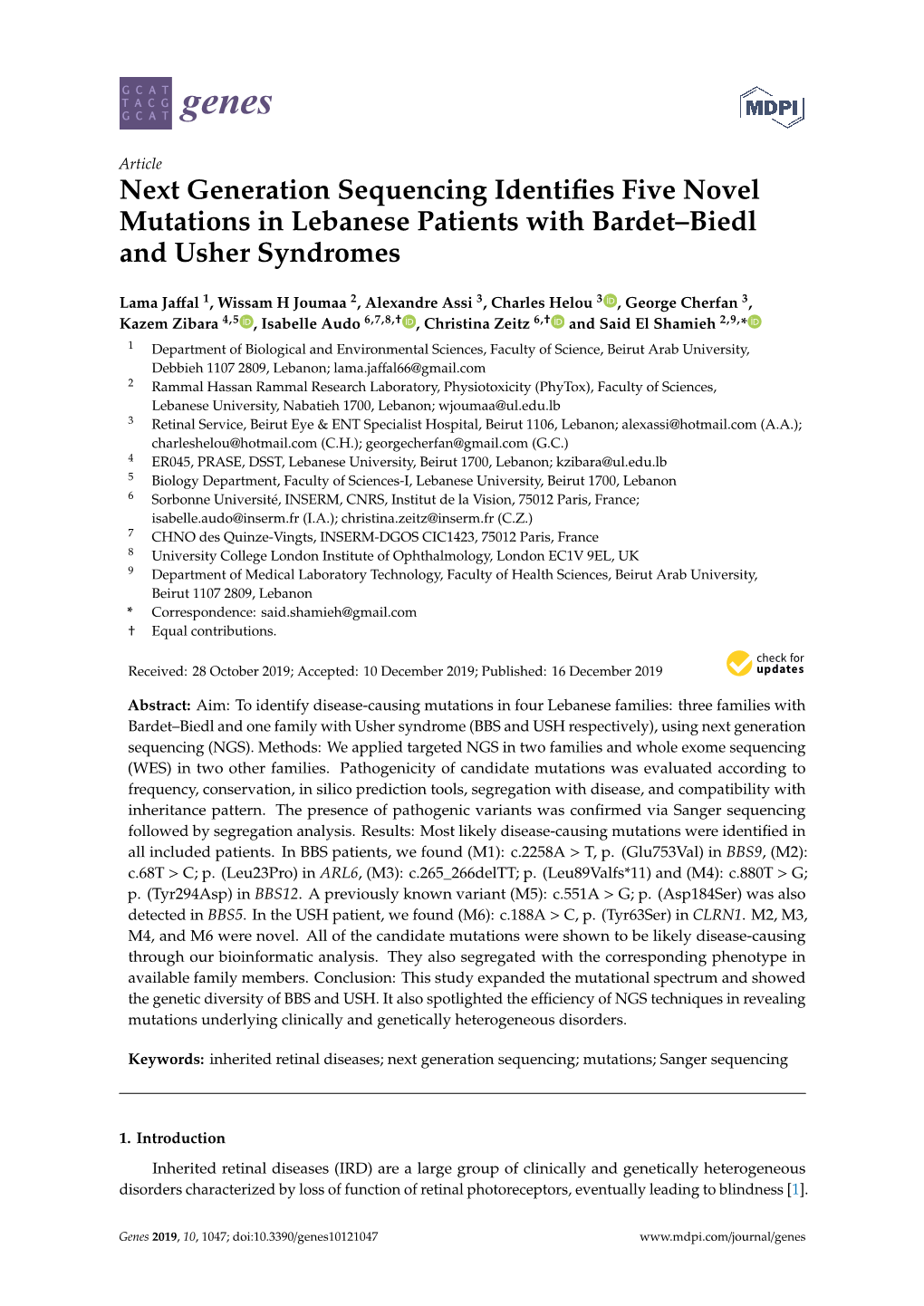 Next Generation Sequencing Identifies Five Novel Mutations In