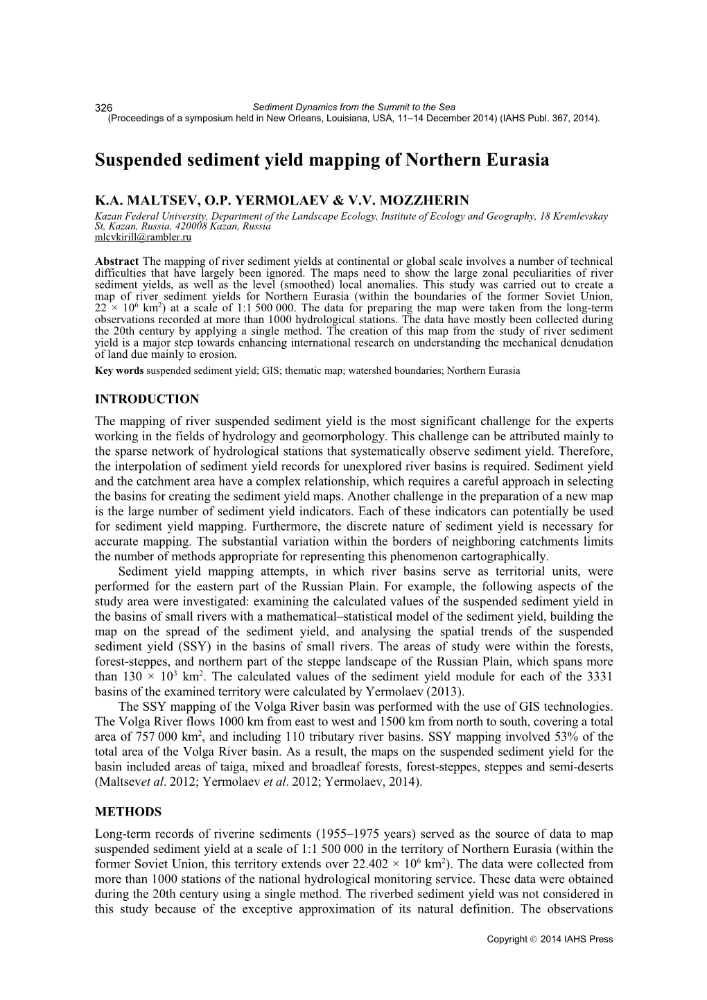 Suspended Sediment Yield Mapping of Northern Eurasia
