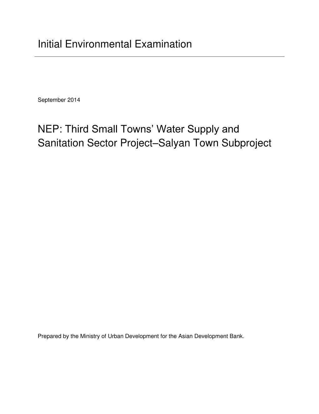 Third Small Towns' Water Supply and Sanitation Sector Project: Salyan