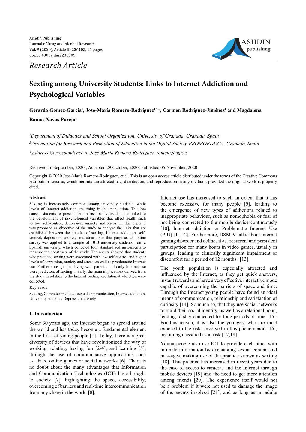 Sexting Among University Students: Links to Internet Addiction and Psychological Variables