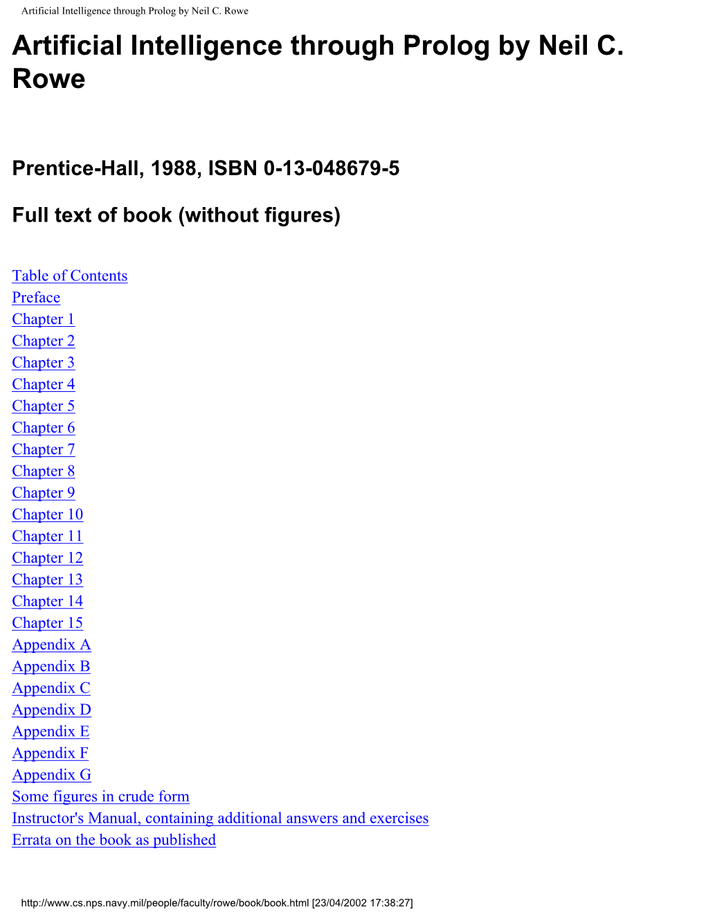 Artificial Intelligence Through Prolog by Neil C. Rowe Artificial Intelligence Through Prolog by Neil C