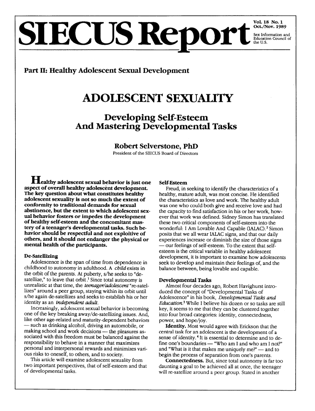 ADOLESCENT SEXUALITY Developing Self-Esteem and Mastering Developmental Tasks