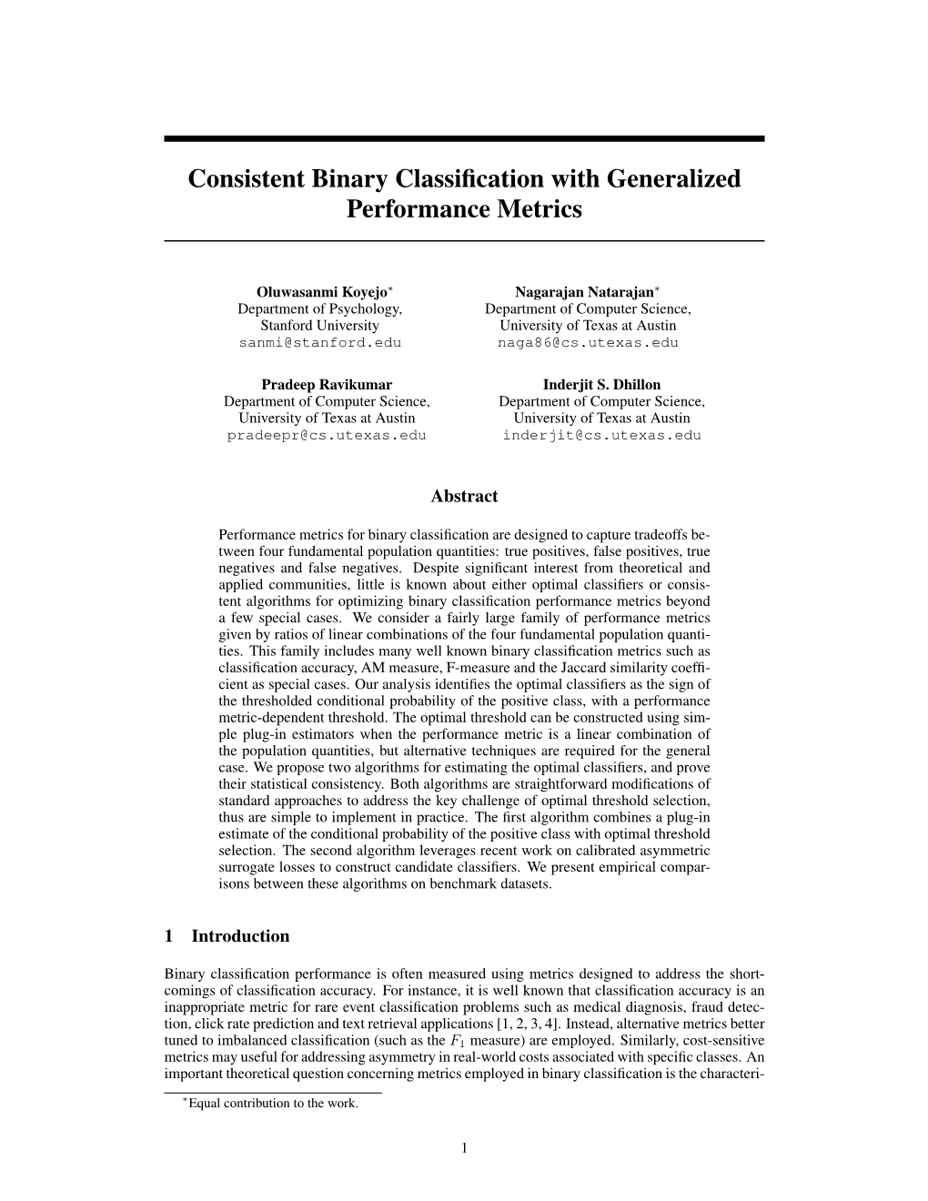 Consistent Binary Classification with Generalized Performance Metrics