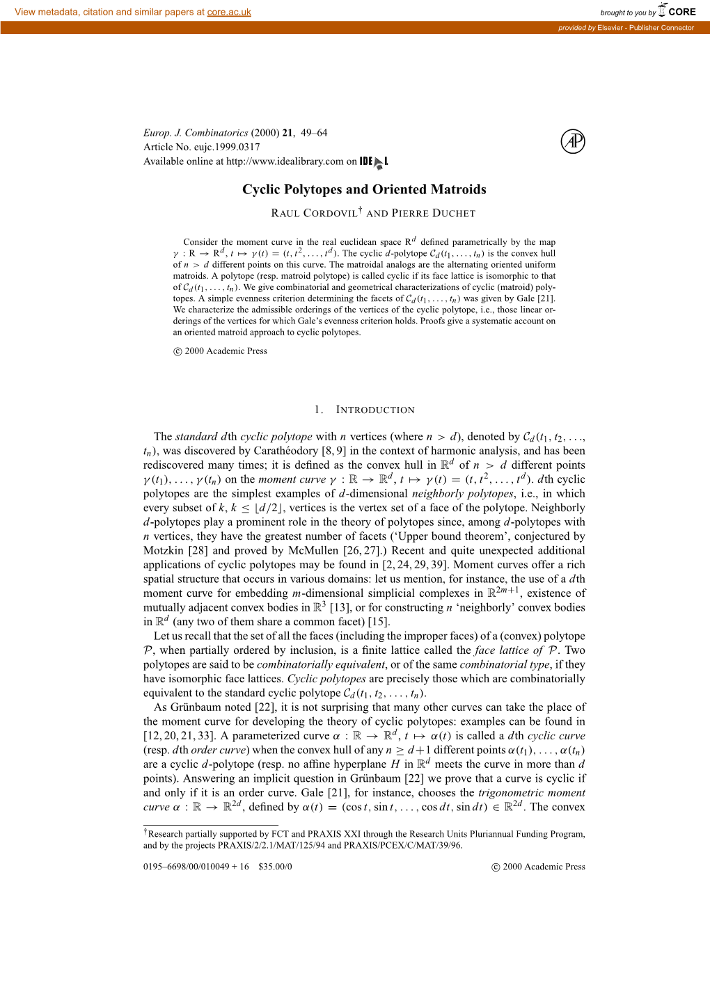 Cyclic Polytopes and Oriented Matroids