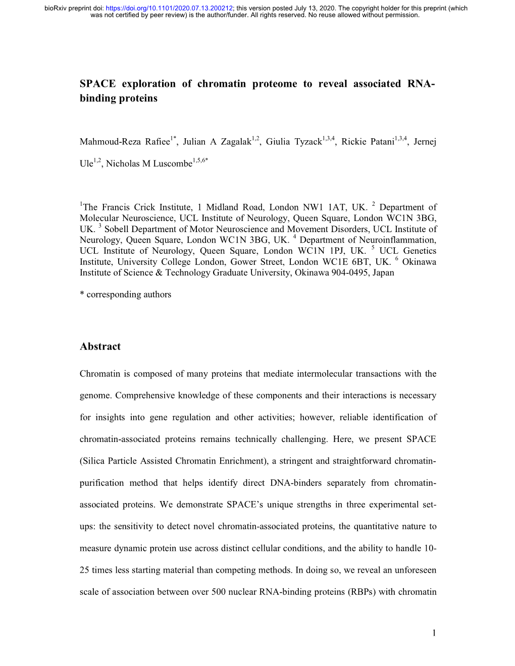 SPACE Exploration of Chromatin Proteome to Reveal Associated RNA- Binding Proteins